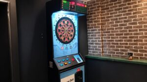 Electronic dartboard at Meetpoint cannabis social club near Benidorm