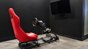 Race simulator seat and wheel at Meetpoint CSC near Benidorm